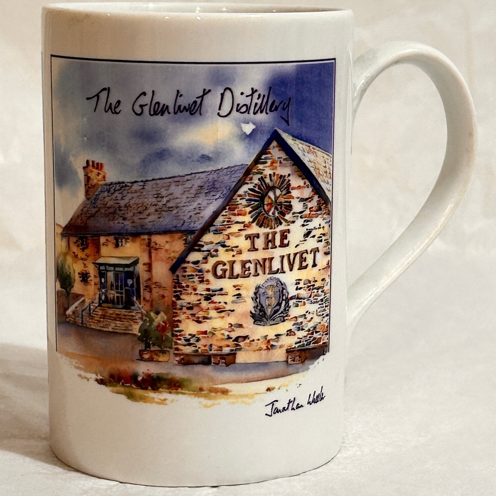 Vtg Souvenir Glenlivet Distillery Coffee Tea Mug Jonathan Whelk Art Mug Scotland